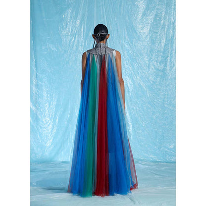AKHL Multi-Colour Fall Panelled Tulle Dress with Underlay (Set of 2)