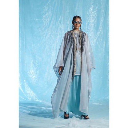 AKHL Silver Lurex and Silk Raffia Kaftan with Slip (Set of 2)