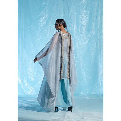 AKHL Silver Lurex and Silk Raffia Kaftan with Slip (Set of 2)