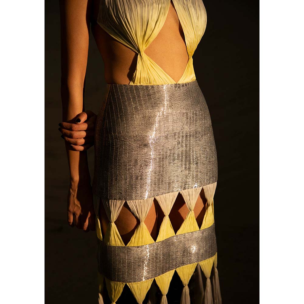 AKHL Multi-Colour Lurex Glass & Chiffon Dress