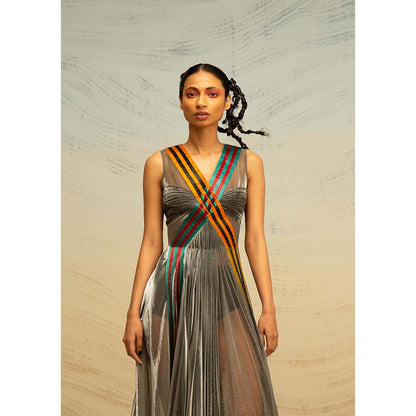 AKHL Grey Gathered Tulle Dress