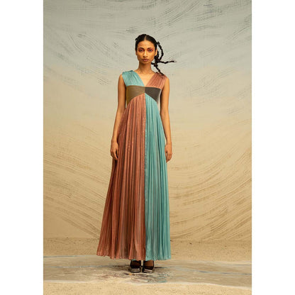 AKHL Multi-Colour Gathered Chiffon Dress