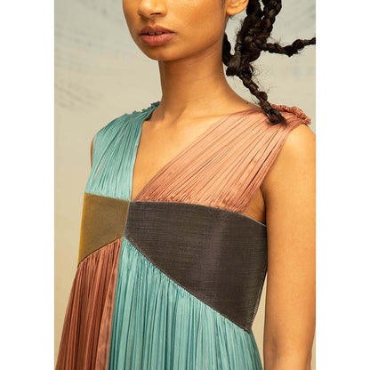 AKHL Multi-Colour Gathered Chiffon Dress