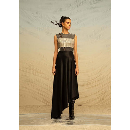 AKHL Black Textured Satin Dress