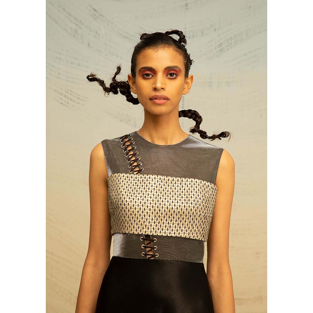 AKHL Black Textured Satin Dress