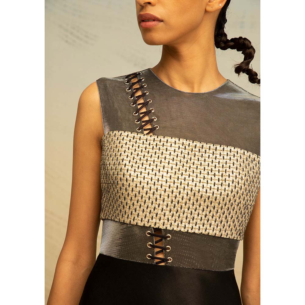 AKHL Black Textured Satin Dress