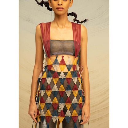 AKHL Multi-Colour Interwoven Bustier with Pant and Overlay (Set of 3)