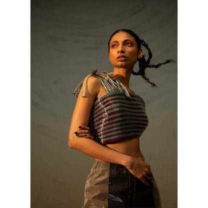 AKHL Multi-Colour Fringed Crop Top