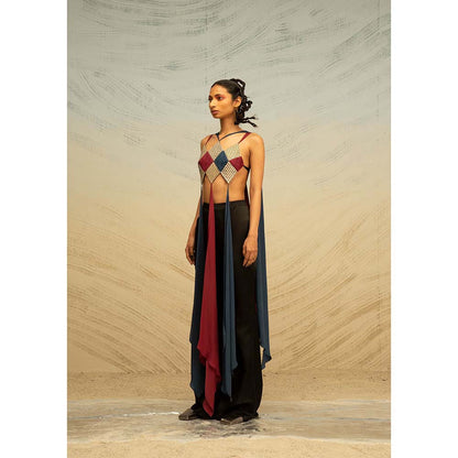 AKHL Multi-Colour Handwoven Structured Crop Top