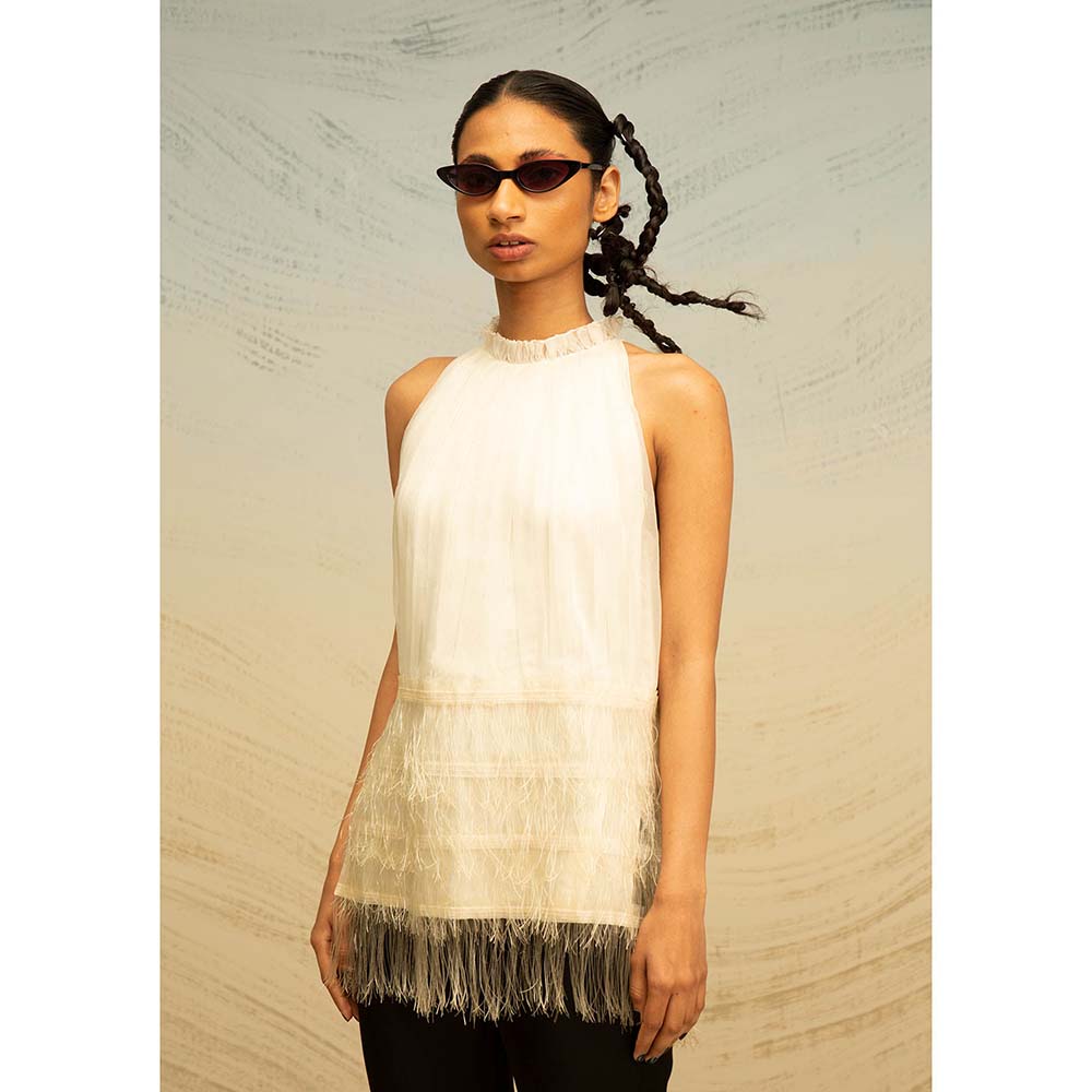 AKHL Ivory Lurex Tulle Top