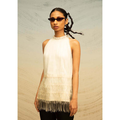 AKHL Ivory Lurex Tulle Top