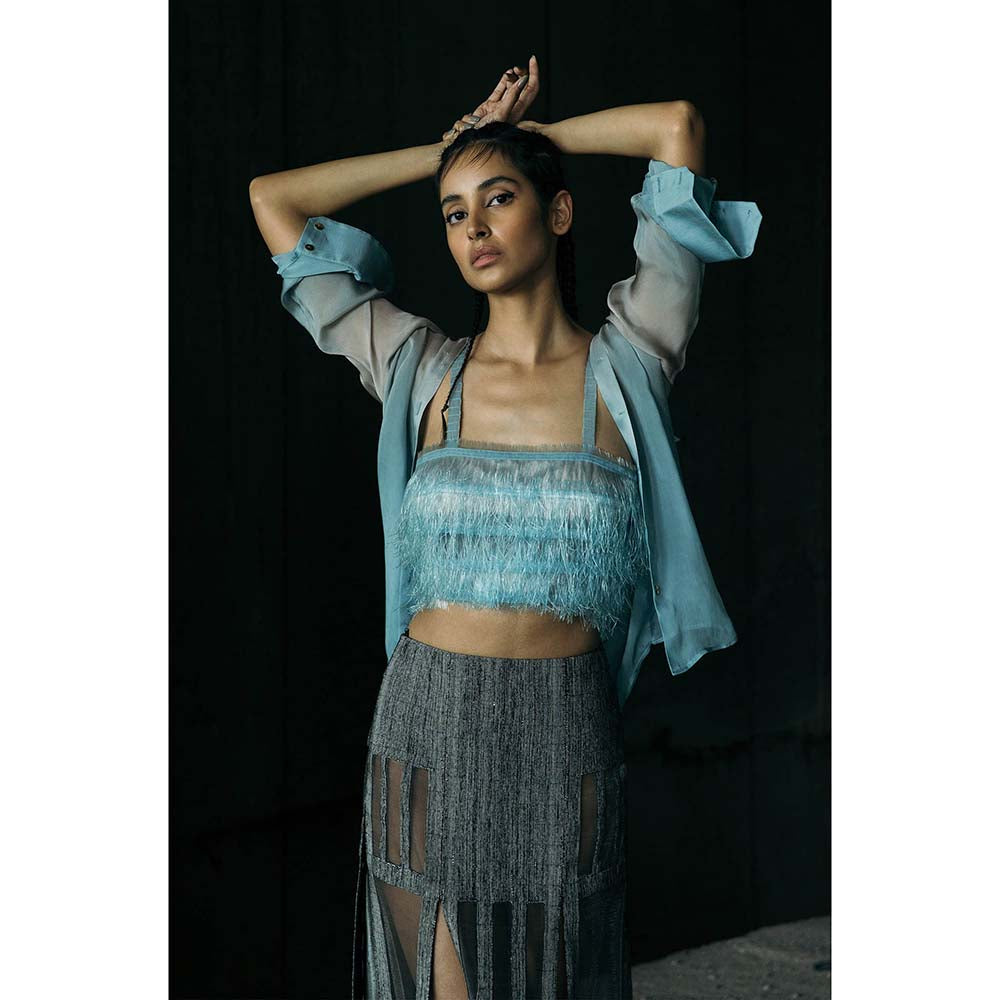 AKHL Turquoise Fringed Crop Top