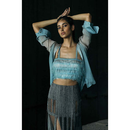 AKHL Turquoise Fringed Crop Top