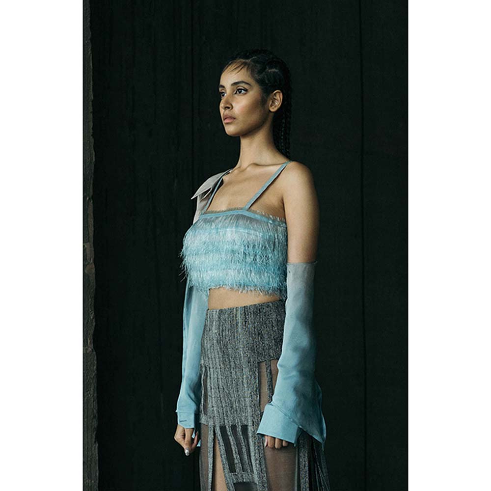 AKHL Turquoise Fringed Crop Top