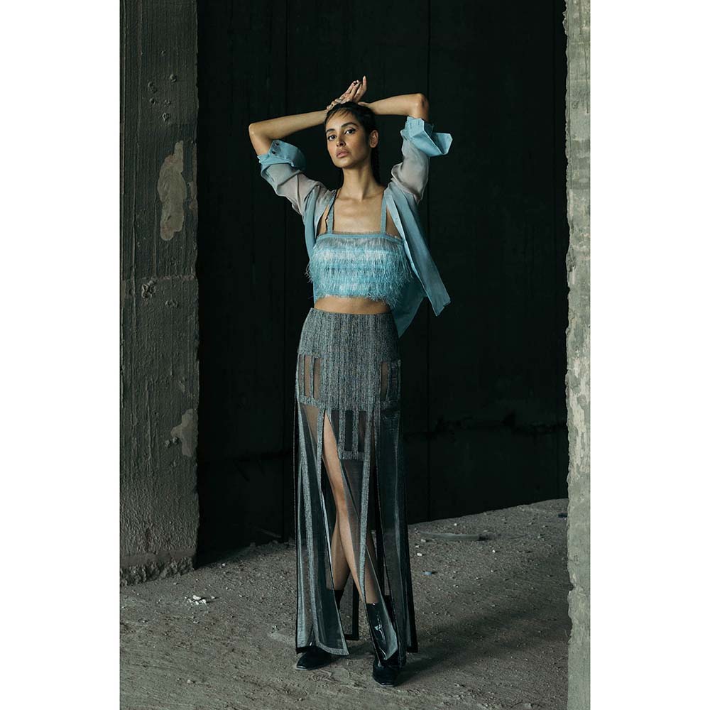 AKHL Turquoise Fringed Crop Top