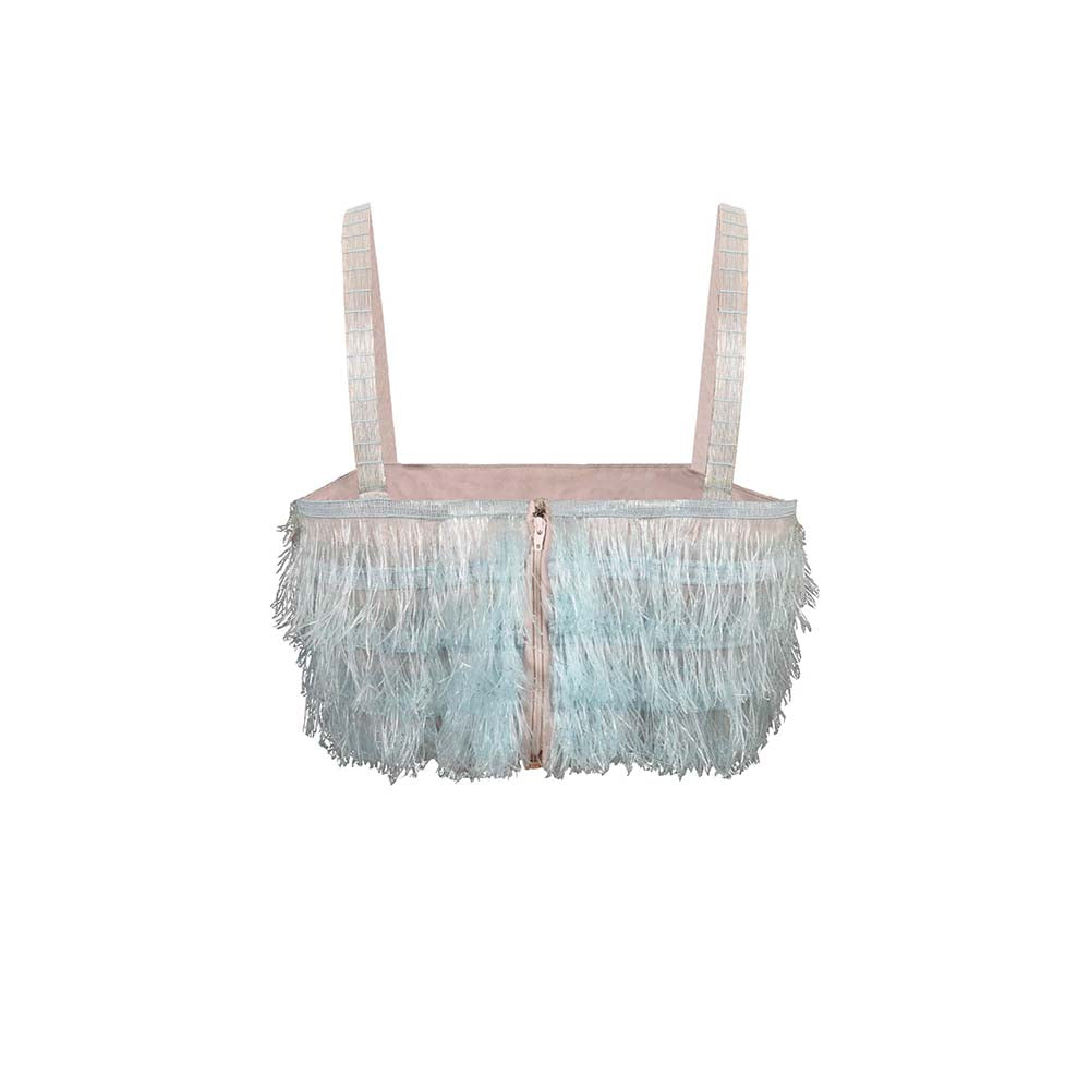 AKHL Turquoise Fringed Crop Top