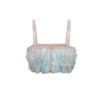 AKHL Turquoise Fringed Crop Top