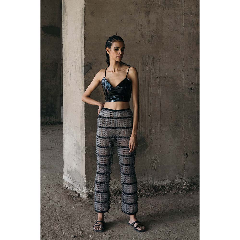 AKHL Black Angular Leather Crop Top