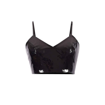 AKHL Black Angular Leather Crop Top