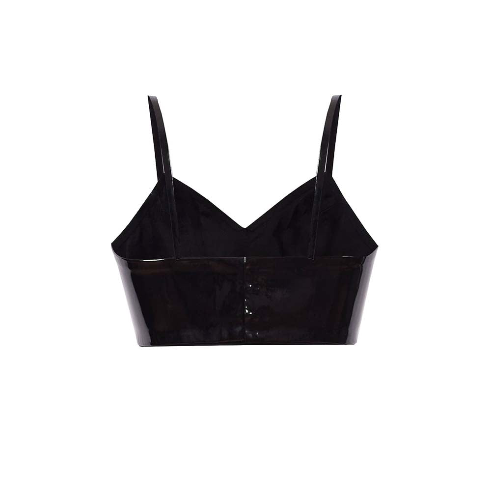 AKHL Black Angular Leather Crop Top