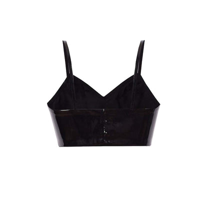 AKHL Black Angular Leather Crop Top