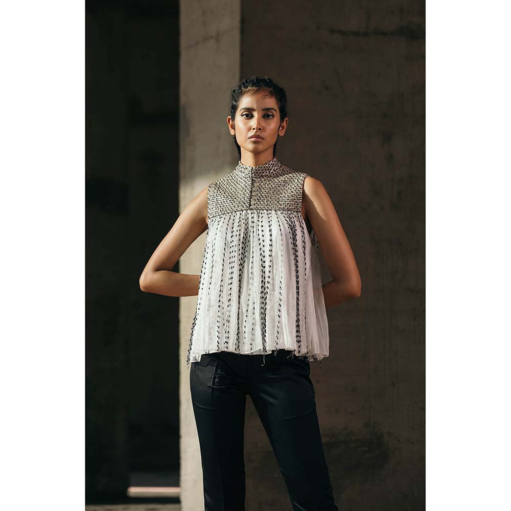 AKHL Grey Square Yoke Gathered Top