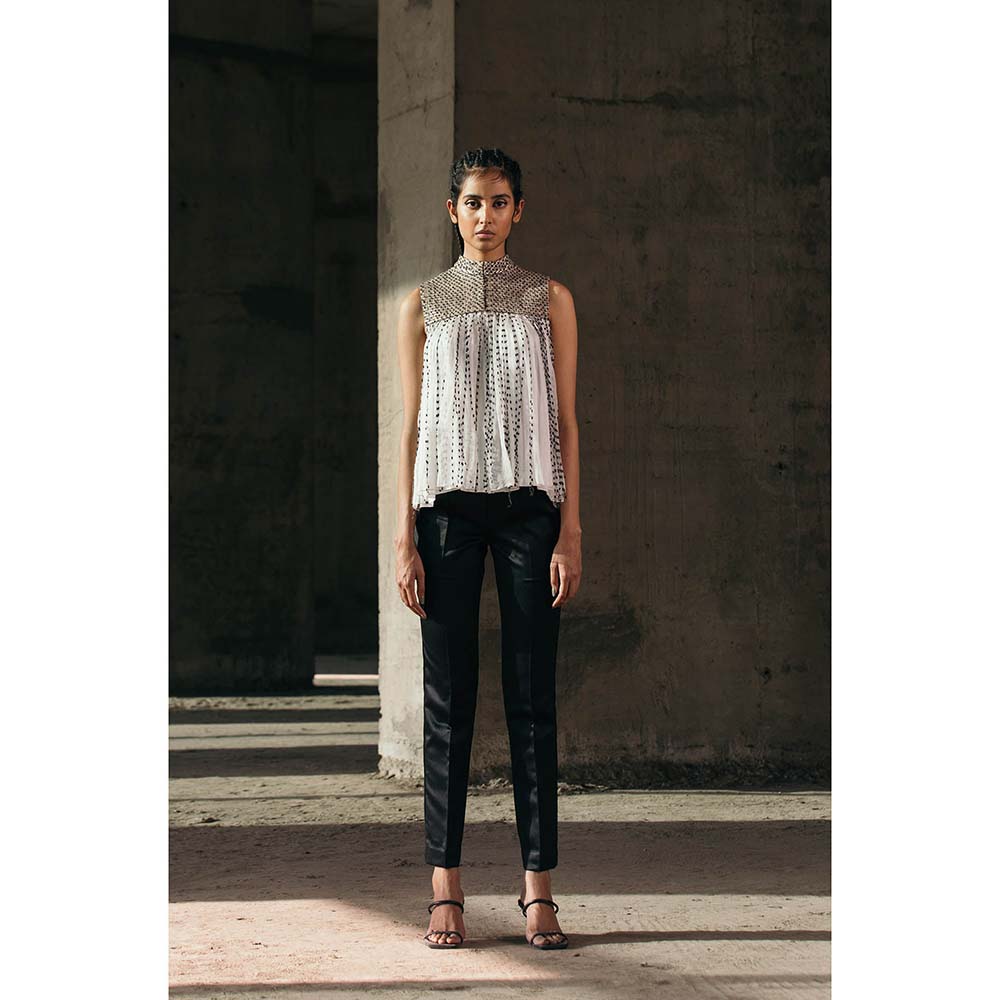 AKHL Grey Square Yoke Gathered Top