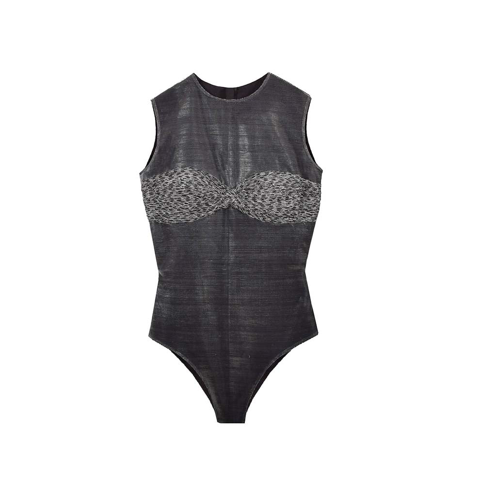 AKHL Charcoal Lurex Tulle Bodysuit