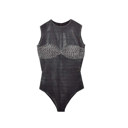 AKHL Charcoal Lurex Tulle Bodysuit