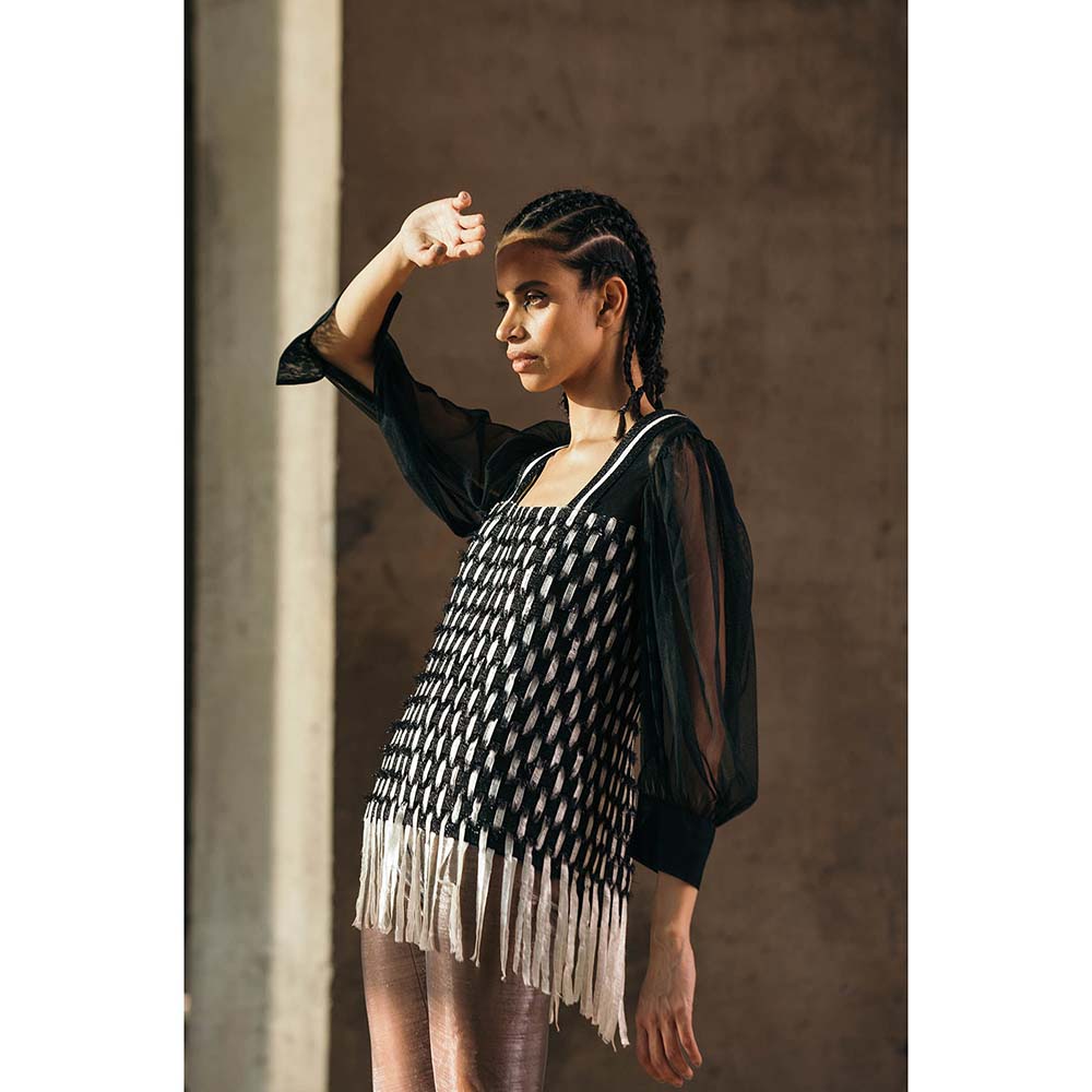 AKHL Black Interlaced Lurex Top