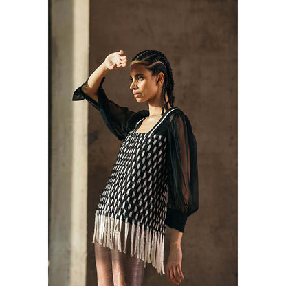 AKHL Black Interlaced Lurex Top
