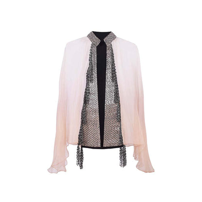 AKHL Pink Hand Embroidered Silk Organza Cape