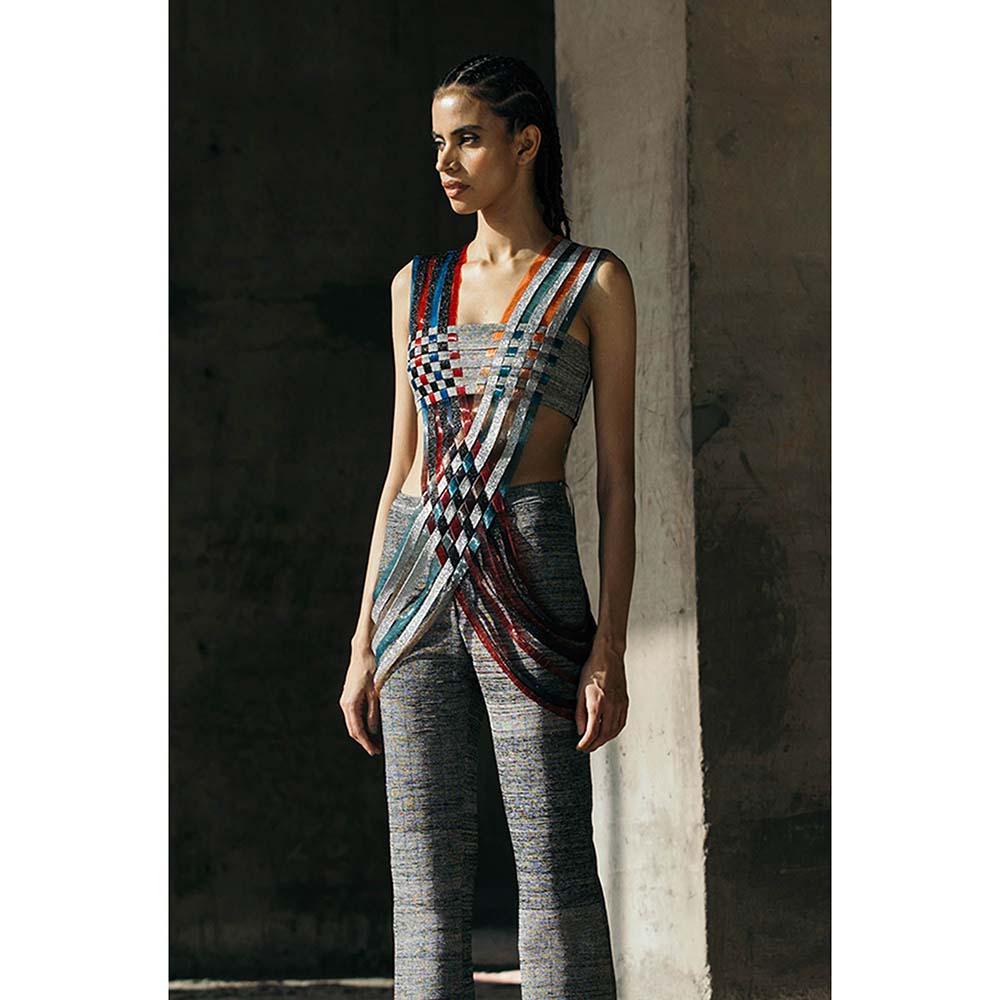 AKHL Multi-Colour Multicolour Interwoven Glass and Lurex Top