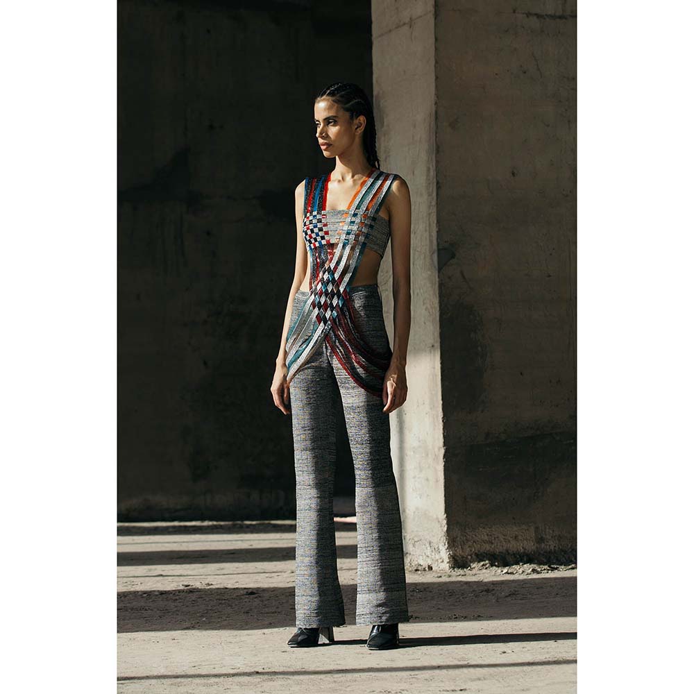 AKHL Multi-Colour Multicolour Interwoven Glass and Lurex Top