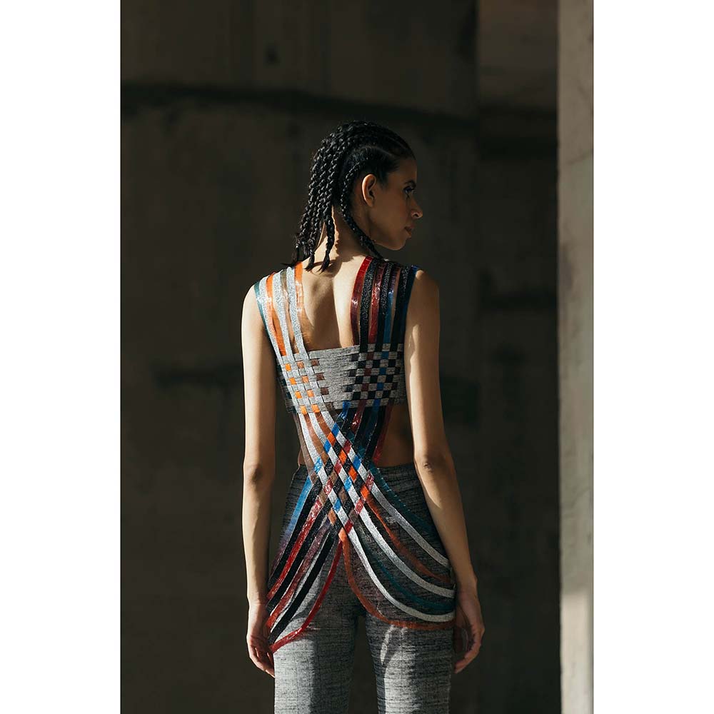 AKHL Multi-Colour Multicolour Interwoven Glass and Lurex Top