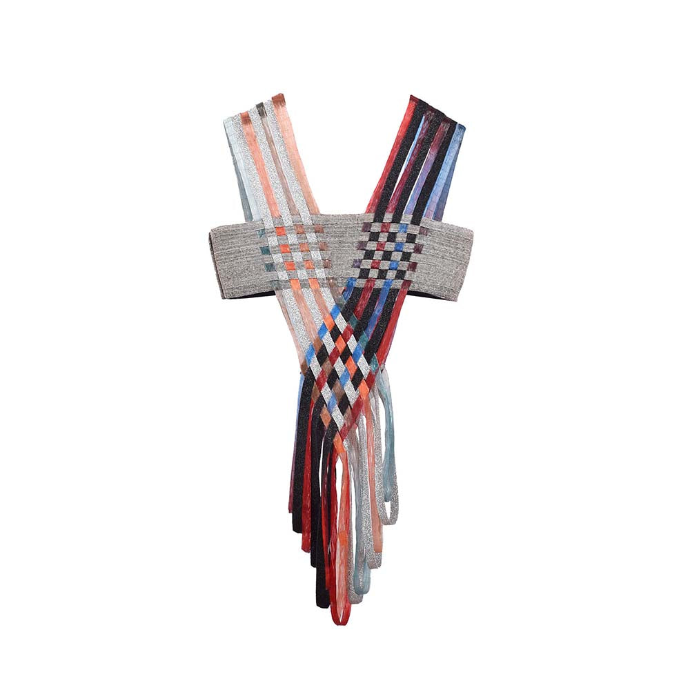 AKHL Multi-Colour Multicolour Interwoven Glass and Lurex Top