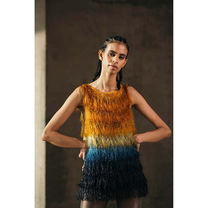 AKHL Multi-Colour Gradient Glass Fringe Top