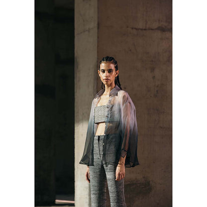 AKHL Purple Gradient Silk Organza Shirt