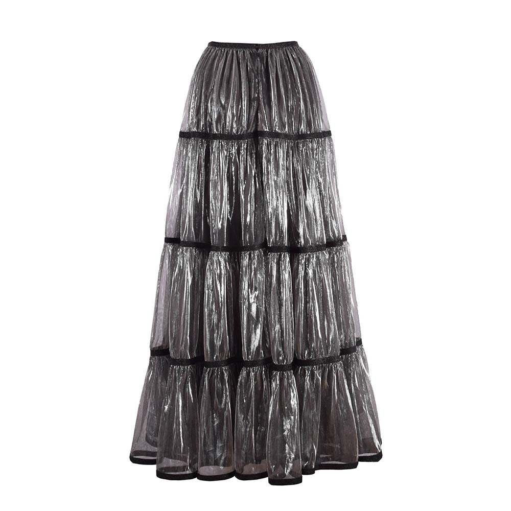 AKHL Charcoal Tiered Lurex Gathered Skirt