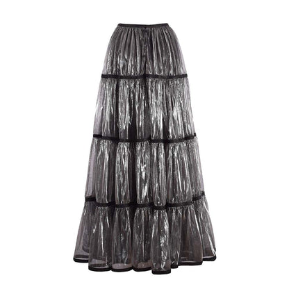 AKHL Charcoal Tiered Lurex Gathered Skirt