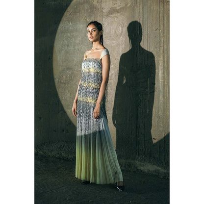 AKHL Yellow Gradient Chiffon Maxi Dress