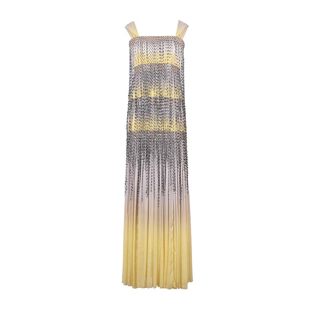 AKHL Yellow Gradient Chiffon Maxi Dress