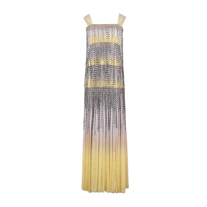 AKHL Yellow Gradient Chiffon Maxi Dress