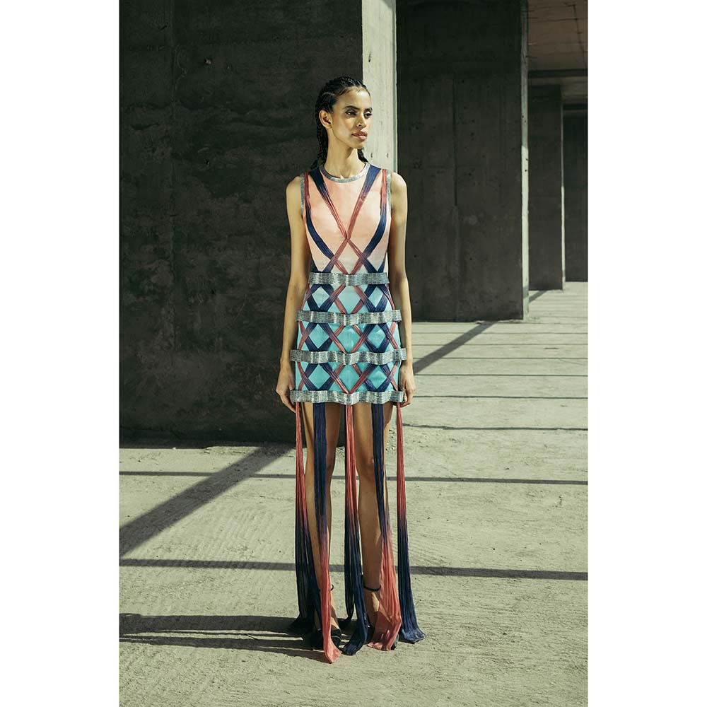 AKHL Multi-Colour Angular Applique Column Dress
