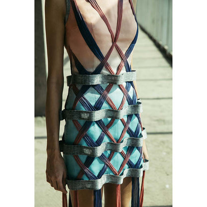 AKHL Multi-Colour Angular Applique Column Dress