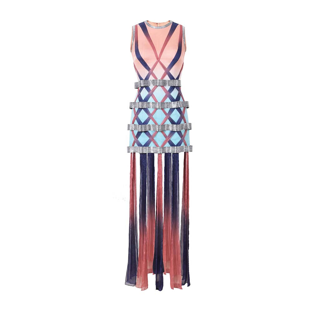 AKHL Multi-Colour Angular Applique Column Dress