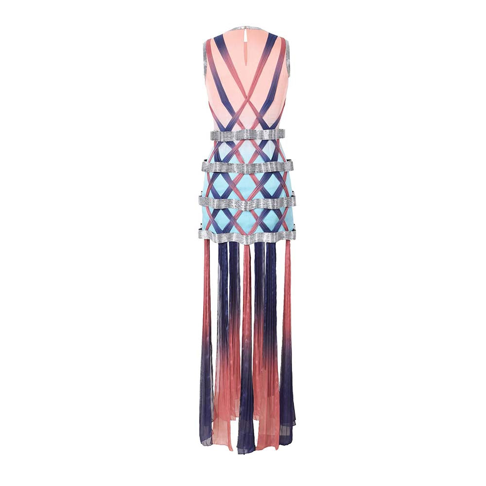 AKHL Multi-Colour Angular Applique Column Dress