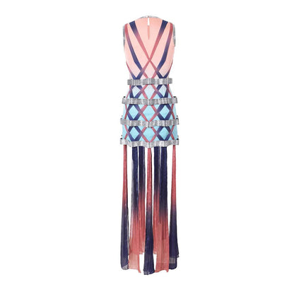 AKHL Multi-Colour Angular Applique Column Dress