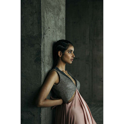 AKHL Pink Satin Angular Fall Dress