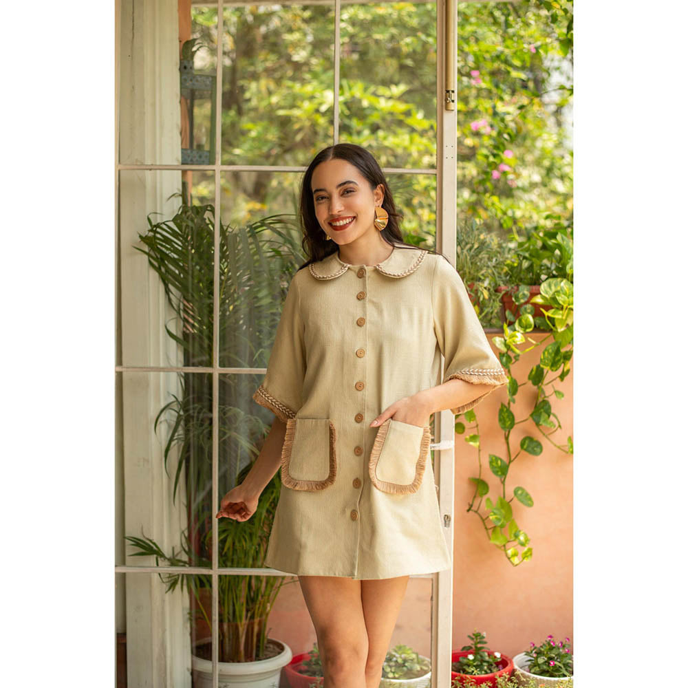 AKSH INDIA Beige Cabo Jute Fringe Dress